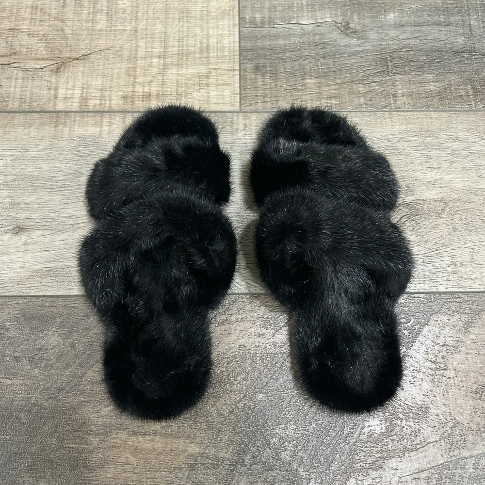 Saint Laurent Bleach fur sandals in black